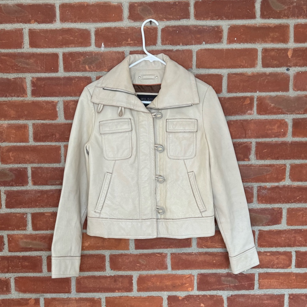 Vintage Wilsons leather cream zip up leather jacket